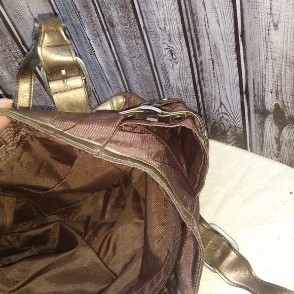 Rip Stop Nylon Faux Leather Buckle & Strap 3 Compartment Shoulder Bag - Picture 10 of 15